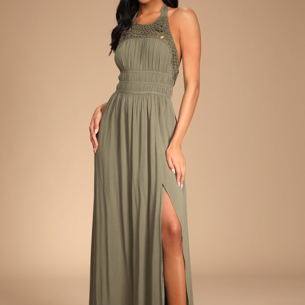 Green halter maxi dress